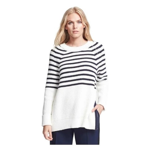 Kate Spade Navy Cream Striped Chunky Transcontinental Express Aura Sweater - Picture 1 of 11